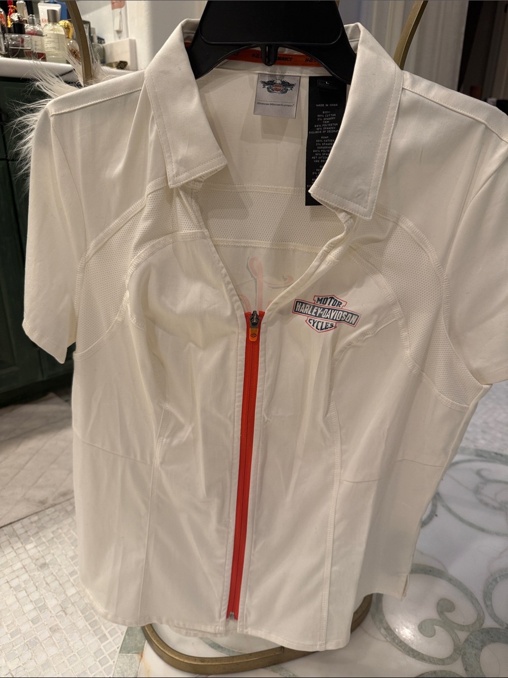 Harley-Davidson White Polo with Red Zip